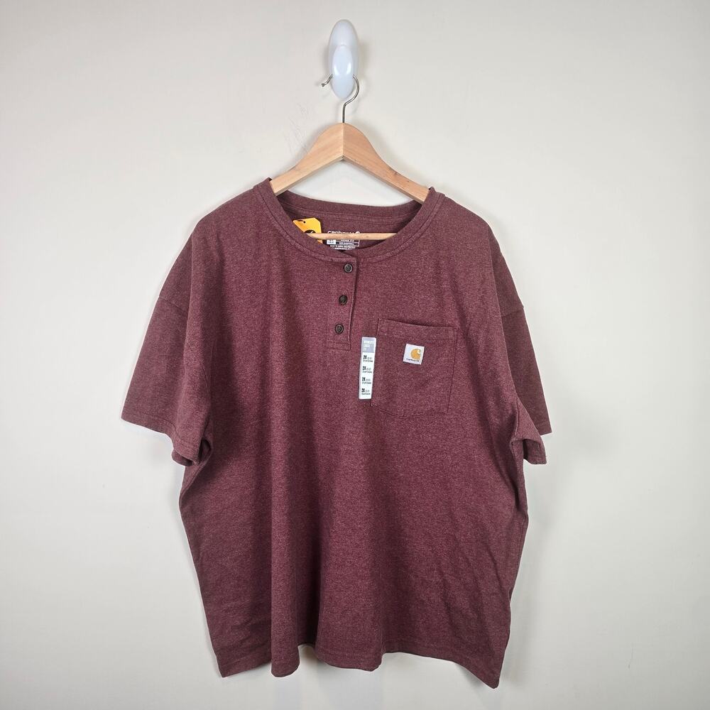 Carhartt Womens Size 2X/20-22 Loose Fit Heavy Weight Henley T Shirt Short Sleeve